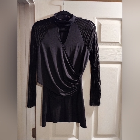 NWOT VENUS Classic Black Sheer Long Sleeve Top - Picture 1 of 5
